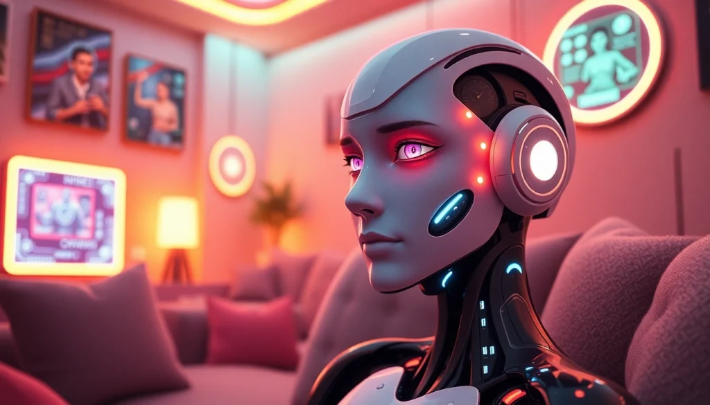 Engaging NSFW character AI chatbot in a cozy, futuristic setting