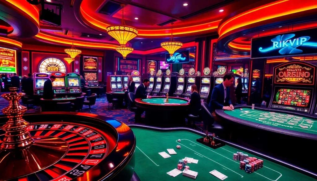 Experience the excitement of gambling with RIKVIP as players engage at vibrant casino tables.