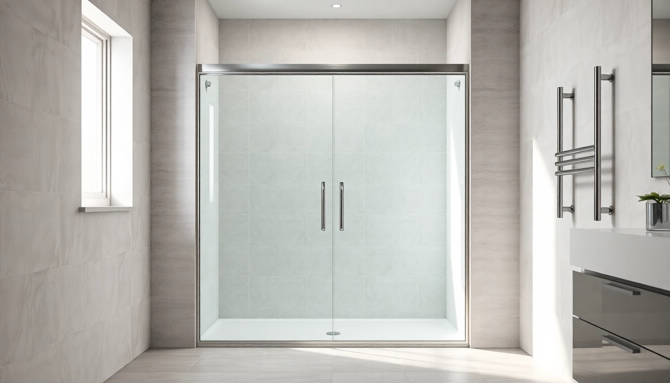View of sliding shower doors in a modern bathroom highlighting elegance and functionality.