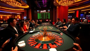 Players enjoying a thrilling roulette game at the luxurious good88 casino.