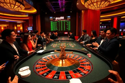 Players enjoying a thrilling roulette game at the luxurious good88 casino.
