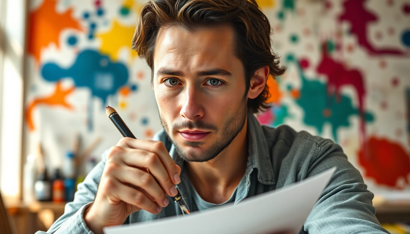 Joseph Gordon-Levitt sketching ideas in a vibrant creative studio setting.