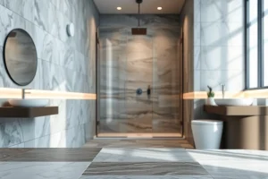 Bekijk het badstof per meter in een stijlvolle badkamer met luxe afwerkingen.