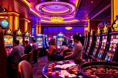 Experience the thrilling nổ hũ slots game amid a vibrant casino atmosphere.