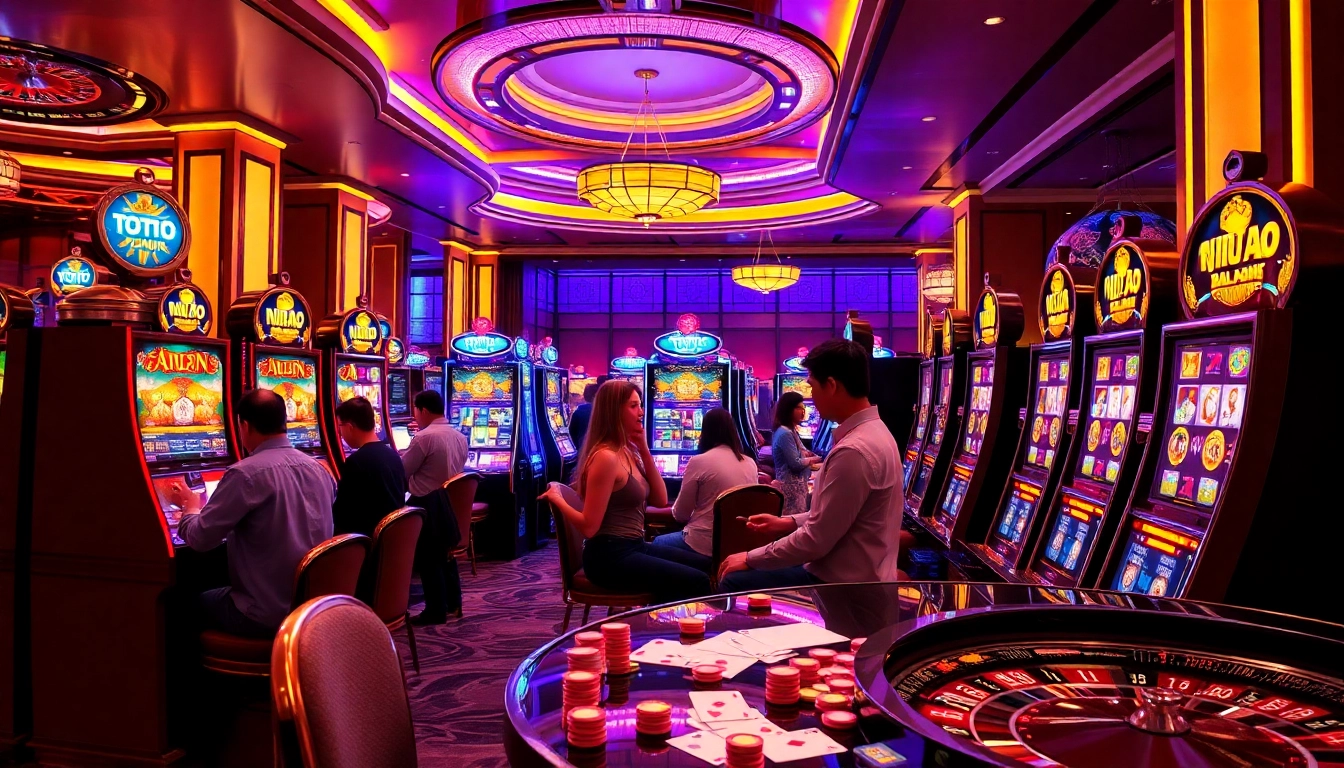 Experience the thrilling nổ hũ slots game amid a vibrant casino atmosphere.