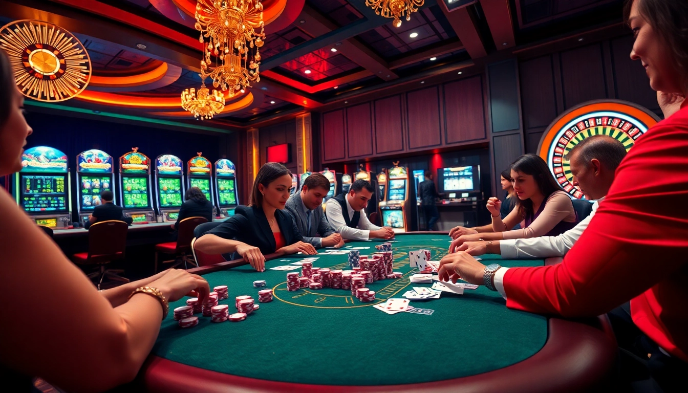 Atmosphère élevée aux meilleurs casinos en ligne avec des joueurs de poker passionnants et des machines à sous vibrantes.
