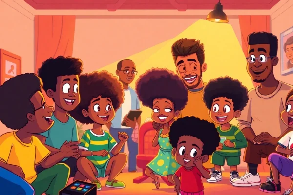 A colorful illustration featuring iconic African American cartoons characters, celebrating diversity in animation.
