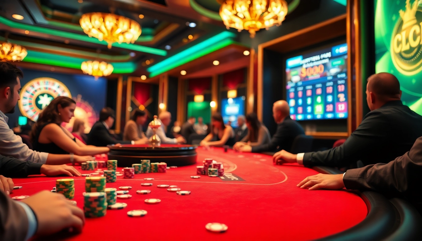 Jeu passionnant dans les meilleurs casinos en ligne avec des joueurs engagés à une table de poker, atmosphère dynamique.