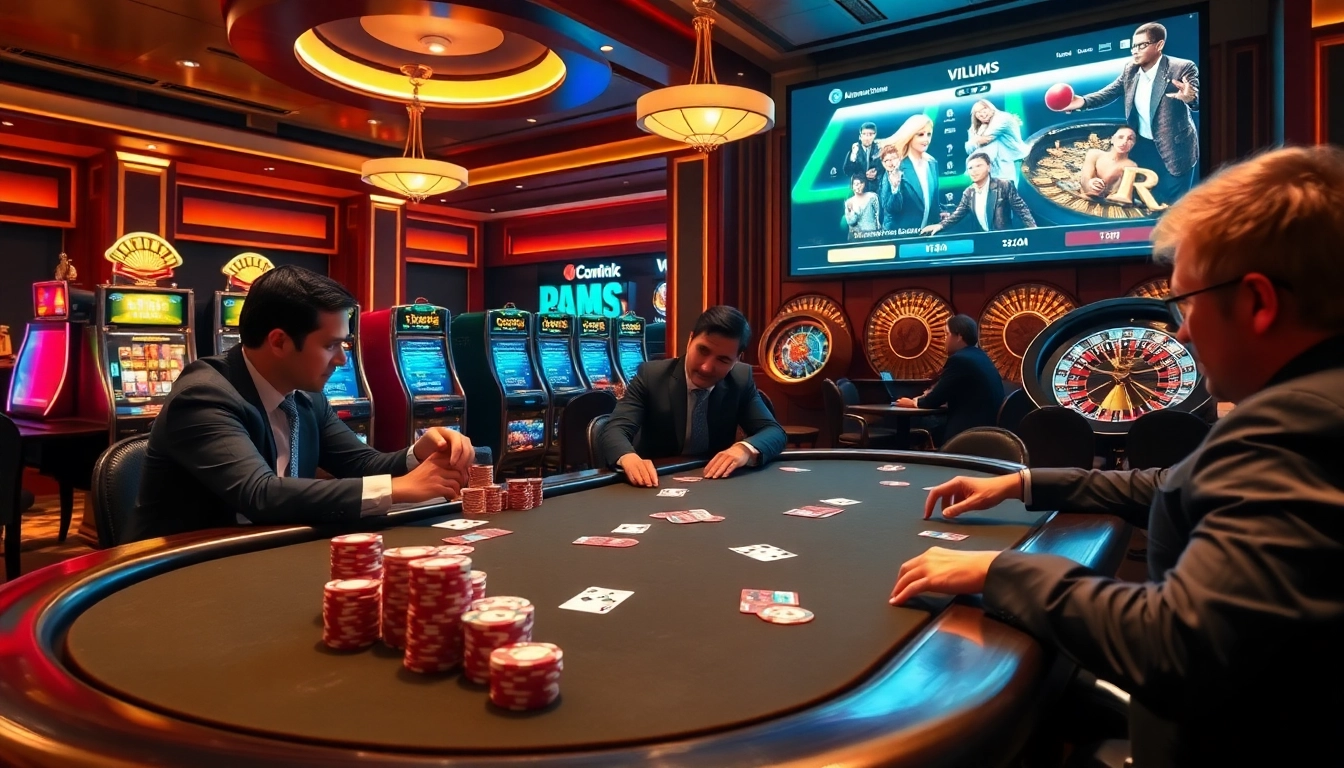 Vivez l'excitation aux meilleurs casino en ligne avec des joueurs à une table de poker professionnelle, des jetons vibrants et des affichages de jeux en ligne.
