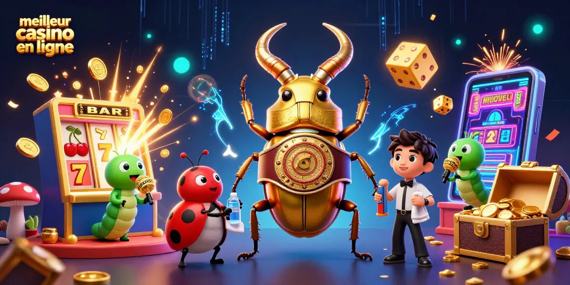 Illustration dynamique du meilleur casino en ligne avec des personnages fascinants et des éléments de jeu pétillants