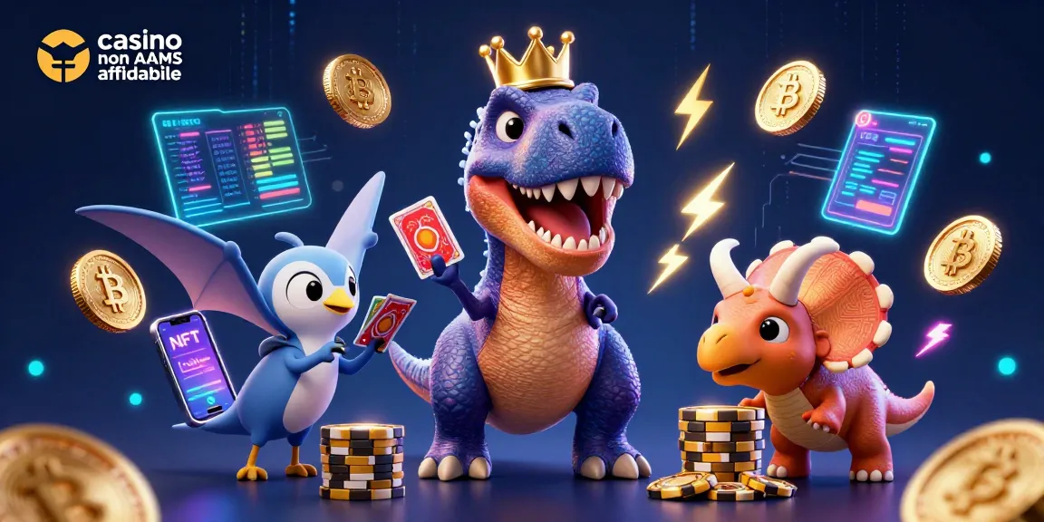 Scopri i migliori giochi nel casino non AAMS affidabile con T-Rex che gioca a carte.