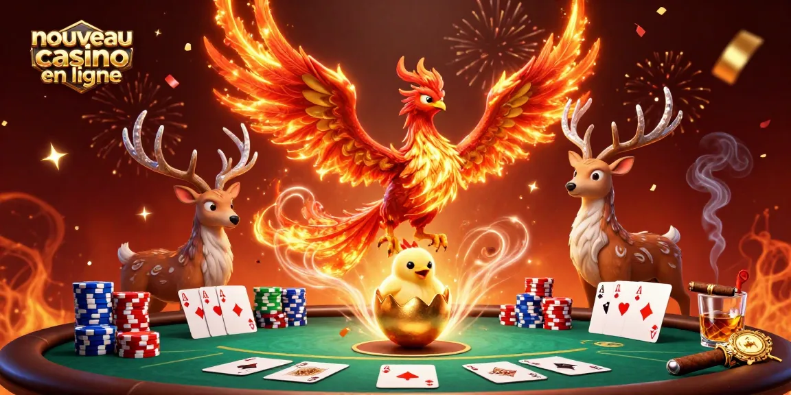 Explorez le nouveau casino en ligne avec une scène animée de phoenix et de poker