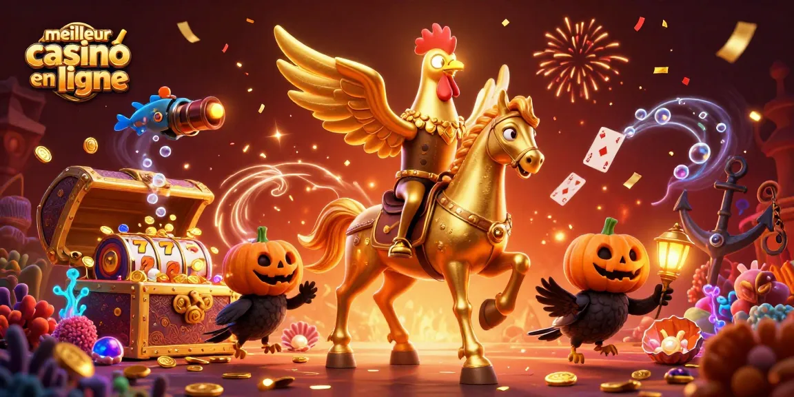 Illustration dynamique de meilleur casino en ligne avec des personnages de jeu uniques et des éléments de machines à sous.