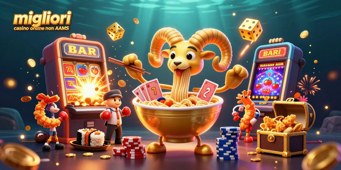 Scopri i migliori casino online non AAMS con un'illustrazione vivace e dettagliata di un casinò festoso e dinamico.