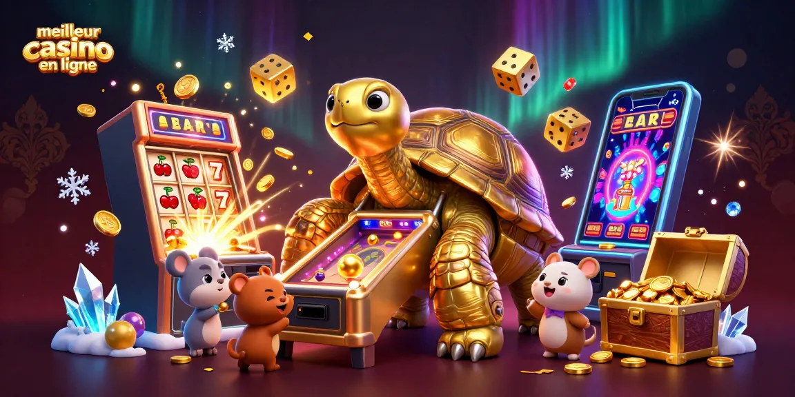 Obtenez les meilleurs gains avec le meilleur casino en ligne illustré par une tortue en or ludique.