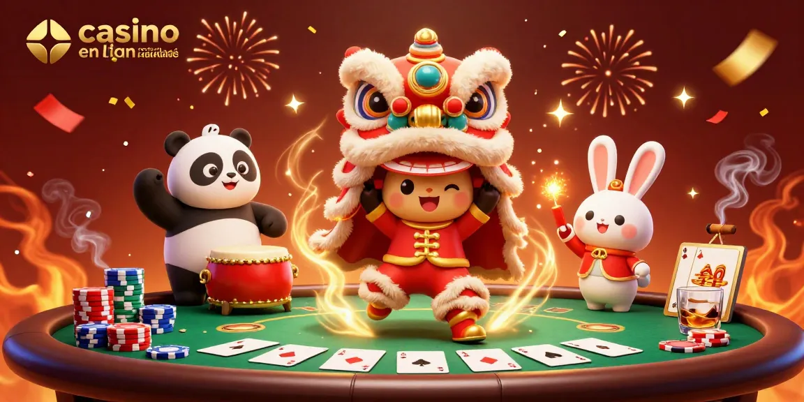 Vivez l'excitation du casino en ligne retrait instantané avec des personnages 3D lors d'une danse du lion.