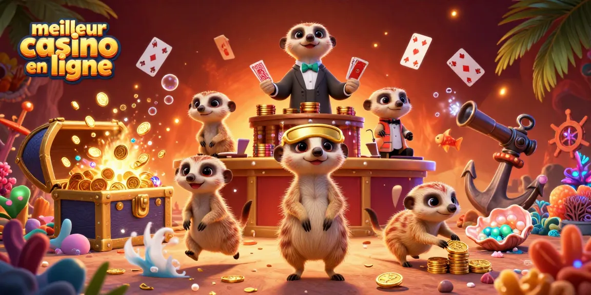 Meilleur casino en ligne avec une colonie de suricates gérant un casino vibrant, entouré d'éléments ludiques.