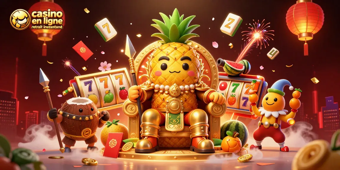 Profitez du casino en ligne retrait instantané avec des personnages animés et des éléments de jeu dans une scène dynamique.