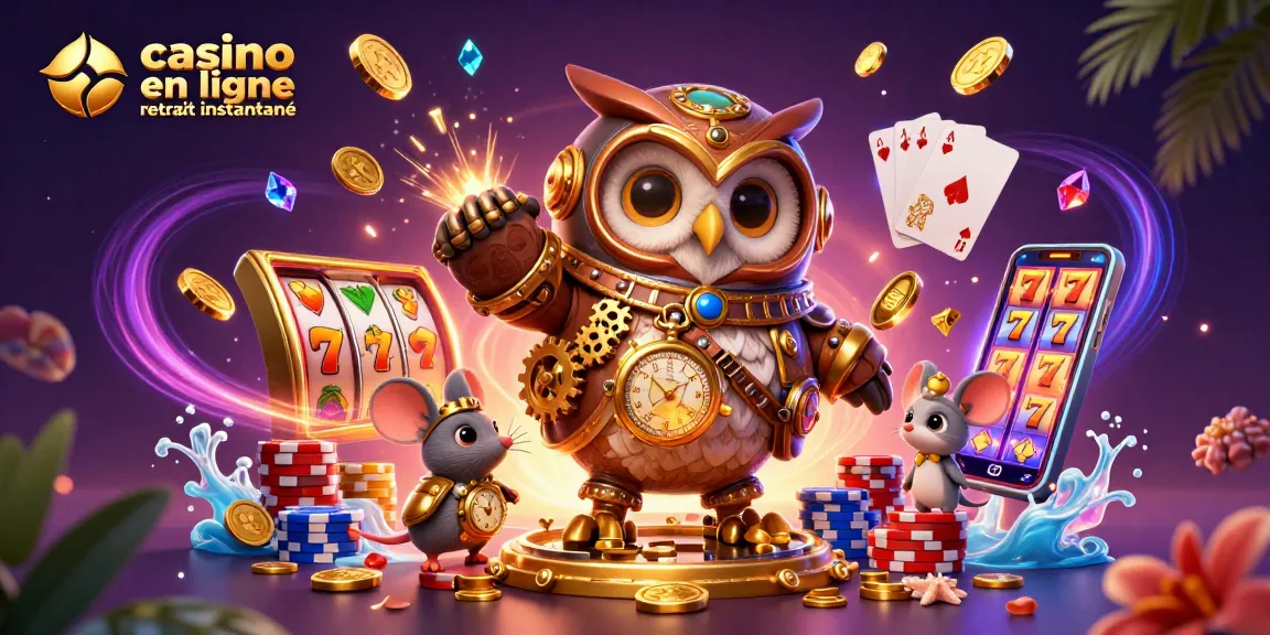 Vivez l'excitation du casino en ligne retrait instantané avec des personnages en 3D, machines à sous et trésors scintillants.