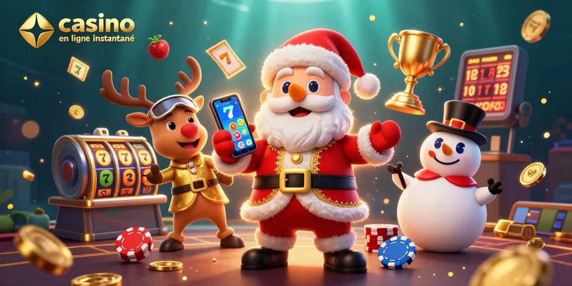 Essayez de gagner avec le casino en ligne retrait instantané tout en admirant Santa et ses amis dans cette illustration ludique.