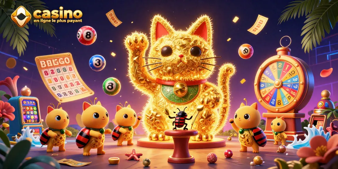 Illustration dynamique de casino en ligne le plus payant avec des symboles de jeu animés.