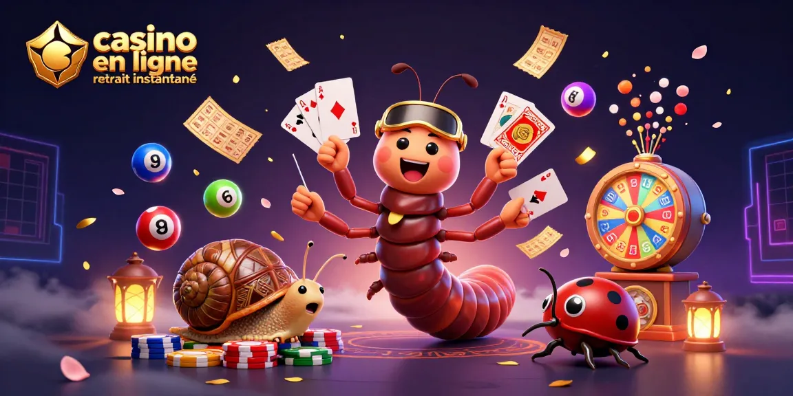 Casino en ligne retrait instantané : un mille-pattes croupier, un escargot parieur et un insecte-pilulier au cœur de l'action.