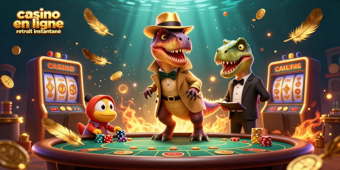 Jouez sur un casino en ligne retrait instantané avec des personnages animés saisissants cachés parmi des jetons d'or.
