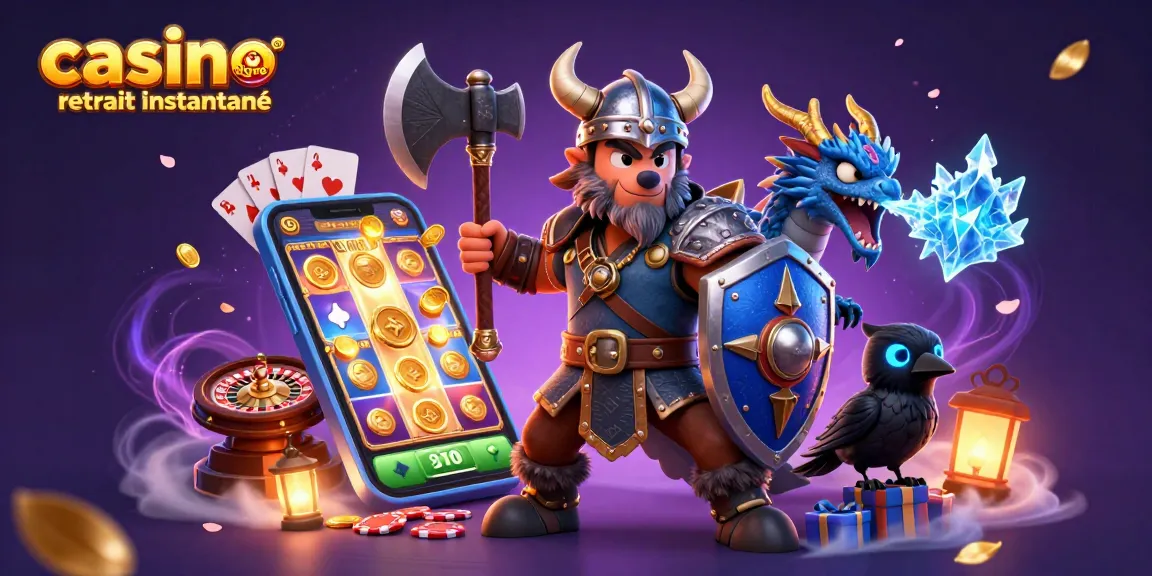 Jouer à casino en ligne retrait instantané avec un guerrier viking, un dragon et des éléments de jeu.