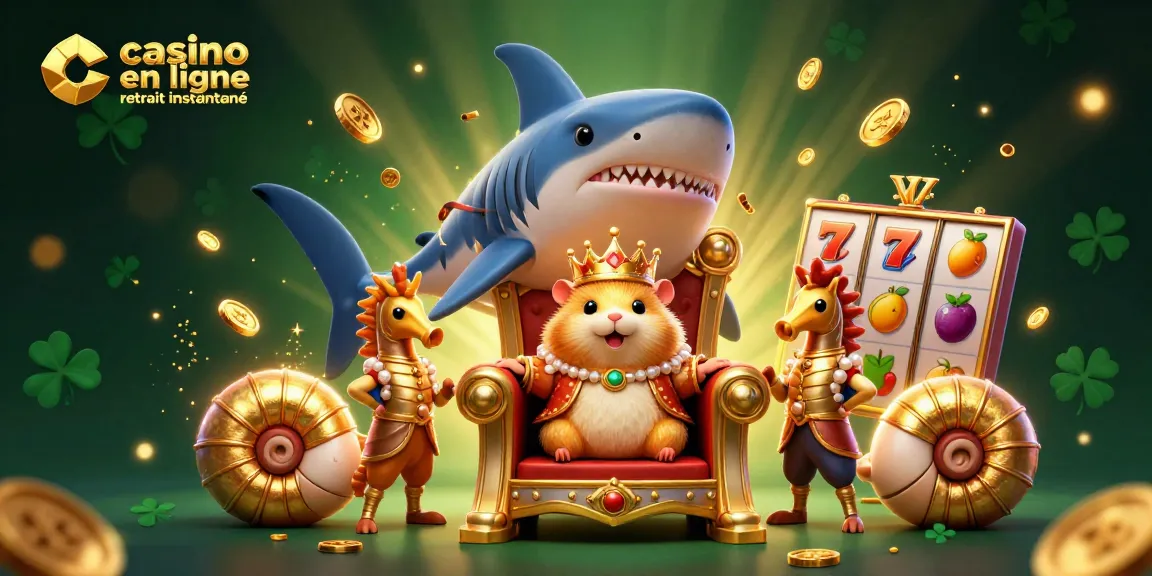 Profitez de l'excitation d'un casino en ligne retrait instantané avec un roi hamster sur son trône de requin.