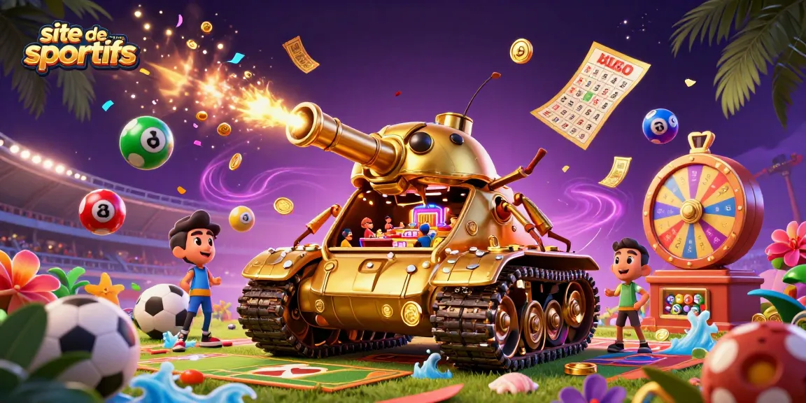 Pariez sur le site de paris sportifs avec une illustration fascinante de casino dynamique entourée d'éléments de jeu colorés.