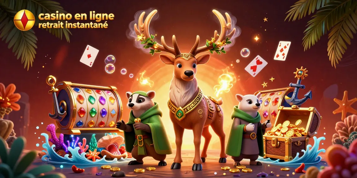 Jouez au casino en ligne retrait instantané avec un druide et un blaireau, entourés de trésors.
