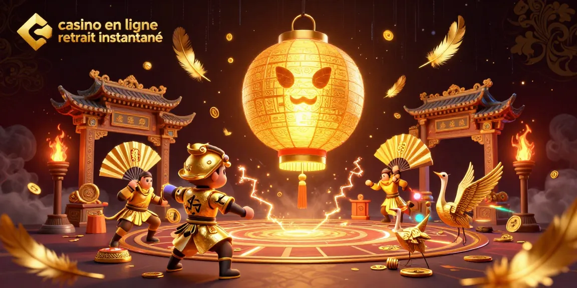 Casino en ligne retrait instantané : une illustration 3D vibrante d'un esprit lantern géant flottant au-dessus d'un casino nocturne.