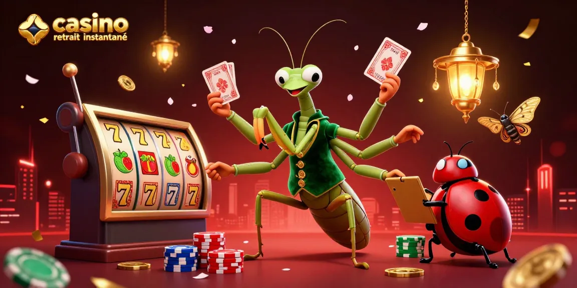 Profitez d'un casino en ligne retrait instantané avec une scène animée de jeux de machines à sous.