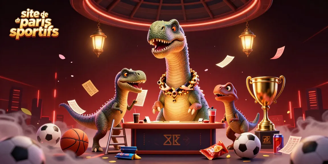 Illustration humoristique avec un brontosaurus observant une table de paris sportifs, évoquant le site de paris sportifs.