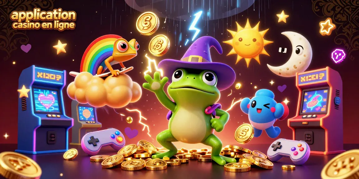 Application casino en ligne : découvrez un univers ludique avec des pièces d'or et un chameau sur un nuage doré.